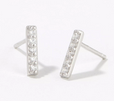 Diamonique Pave Bar Post 3/8" Earrings, Sterling Silver